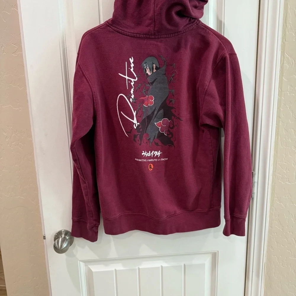 Men's Small Primitive X Naruto Shippuden Itachi Uchiha Burgundy Hoodie Anime